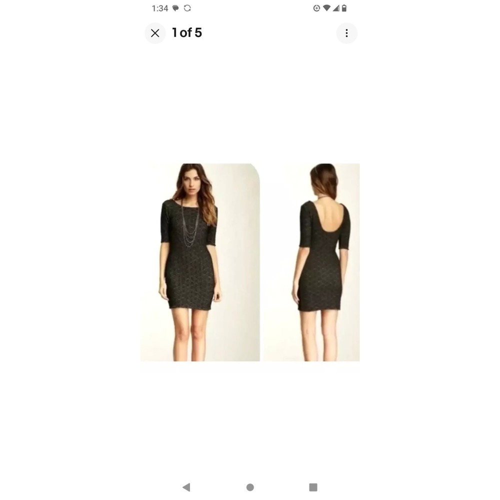 Free People Lady Pucker Black Knit Scoop Back Bodycon Mini Dress Size: Small